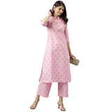 Anni Designer Women'S Polycotton Straight Printed Kurta With Palazzo (Kinju Pink_Xl_Pink_X-Large),Pink,XL