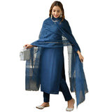 Gosriki Women'S Cotton Blend Solid Straight Kurta With Pant & Dupatta (Jita Blue-Gs_L_Blue_Large),Blue,,B0C9QWD76Z