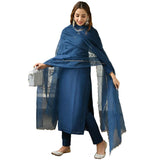 Anni Designer Women'S Cotton Blend Solid Straight Kurta With Pant & Dupatta (Jita Blue_5Xl_Blue_Xxxxx-Large),Blue,5XL