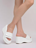 Shoetopia Women'S White Platform Slip-On Sandals Chunky Wedge Slides With Buckle Strap Stylish Comfortable Durable Perfect For Casual & Party Eu39,White,6,B0DDJG2GT3