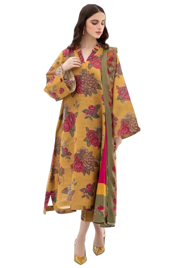 Anni Designer Women'S Rayon Viscose Printed Straight Kurta With Pant & Dupatta (Alim Yellow_M_Yellow_Medium),Yellow,M