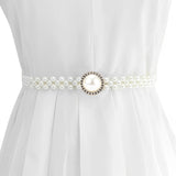 Syga WomenS Pearl Waist Chain With Golden Round Pearl Crystal Buckle Stretchable Kamarband Suitable Size For Waist 2434 Inch