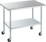 ROCKPOINT Stainless Steel Table for Prep & Work with Caster Wheels 30x48 Inches, NSF Metal Commercial Kitchen Heavy Duty Table w