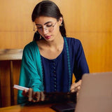 Anni Designer Women'S Cotton Blend Printed Straight Kurta Palazzo & Dupatta (Homing New Blue_Xxl_Navy Blue_Xx-Large),Navy Blue,2XL,Cotton Blend,Straight,Dupatta