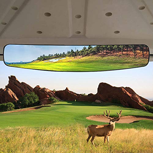 HKOO Golf cart Rear View Mirror,16.5 Extra Wide 180 Degree Panoramic Rear View Mirror Fit for Golf Cart EZGO Club Car Yamaha (
