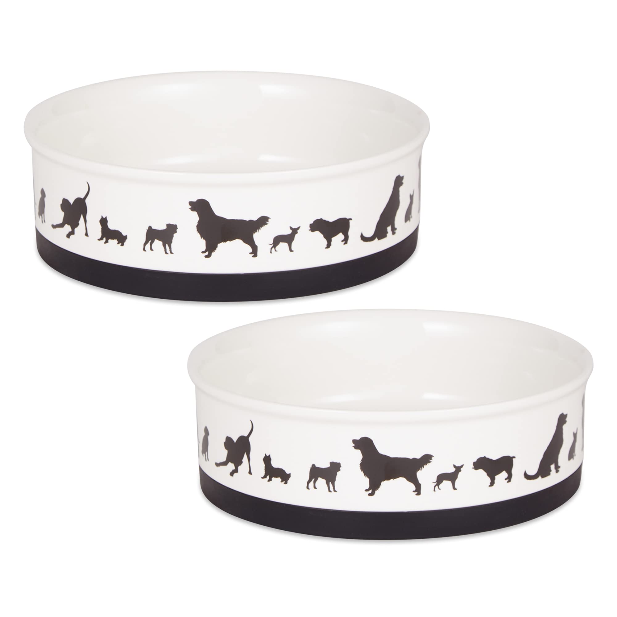 Bone Dry Ceramic Dog Food & Water Bowl Set, Removeable Non-Skid Ring Bottom, Microwave & Dishwasher Safe, Large, 7.5X2.4, Black/