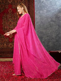 Anni Designer Women'S Georgette Lehariya Printed Anarkali Kurta With Pant & Dupatta (Mothda-Pink-Jl_Xl_Pink_X-Large),Pink,XL,Cotton Blend,Anarkali,Kurta, Scarf