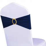 Pack of 50 Spandex Navy Blue Chair Sashes with Gold Buckles, Stretch Chairs Sashes for Wedding Party Baby Shower Ceremony Event 