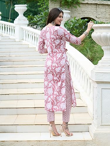 Anni Designer Women'S Cotton Blend Straight Printed Kurta With Pant Set (Mansrover-Multi_M_Multi_Medium) Multicolour,Multicolour,M,Cotton Blend,Regular,Kurta