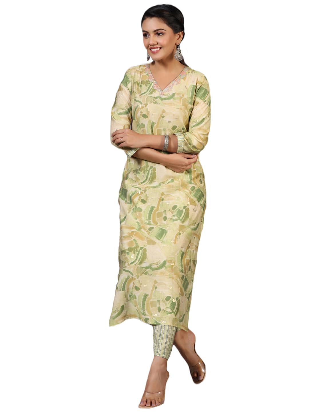 Anni Designer Women'S Rayon Blend Straight Printed Kurta With Pant (Nissu Green_M_Green_Medium),Green,M