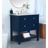 Elegant Decor Metropolis 30 Solid Wood And Metal Single Bathroom Vanity In Blue