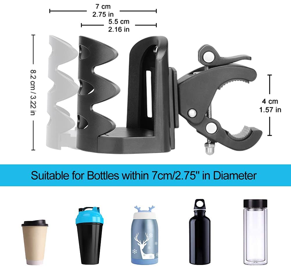 SupreGear Cup Holder, 360 Degree Rotation Stroller Bike Water Bottle Holder Cup Holder, Universal for Walkers, Rollators, Wheelc