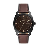 Fossil Mens Machine Quartz Stainless Steel and Leather ThreeHand Watch, Color: Black, Dark Brown (Model: FS5901)
