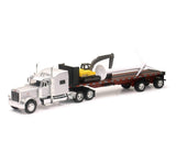 Peterbilt 389 Truck With Flatbed Trailer Silver Metallic With Excavator And Wind Turbine Long Haul Truckers Series 1/32 Diec