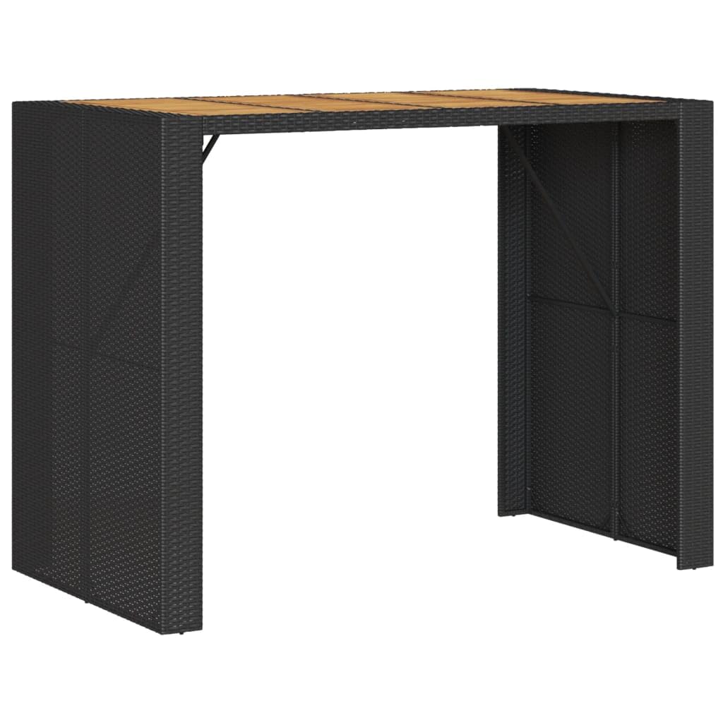 Vidaxl Patio Table With Acacia Wood Top - Outdoor Furniture - Black Poly Rattan Frame - Powder-Coated Steel - 57.1' Length X 31.5' Width X 43.3' Height - Rectangular Modern Garden Table