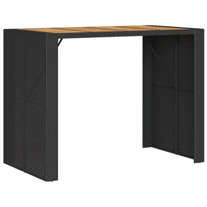 Vidaxl Patio Table With Acacia Wood Top - Outdoor Furniture - Black Poly Rattan Frame - Powder-Coated Steel - 57.1' Length X 31.5' Width X 43.3' Height - Rectangular Modern Garden Table