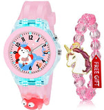 Acnos Kids Cute Cartoon Watch & Unicorn Bracelet Combo - Fish Designs - Gift Set For Girls