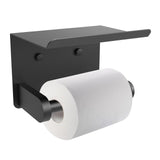 SetSail Toilet Paper Holder with Shelf Adhesive or Screw Bathroom Toilet Paper Roll Holders Wall Mount Matte Black Tissue Holder