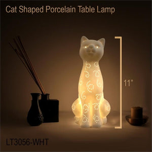 All The Rages Lt3056-Wht Simple Designs White Porcelain Kitty Cat Shaped Animal Light Table Lamp