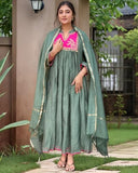 Gosriki Women'S Rayon Viscose Embroidered Anarkali Kurta With Pant & Dupatta (Brics Pista-Vks02-Gs_Xxl_Pista_Xx-Large),Pista,2,B0F8ZVJ3MW