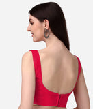Pujia Mills Women'S Deep Neck Silk Sleeveless Readymade Blouse (Sando_Red_38)