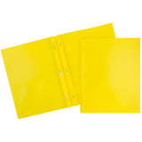 JAM PAPER Plastic Color POP Folders 2 Pocket Durable Folders with Metal Prongs Fastener Clasps Yellow Bulk 96/Pack