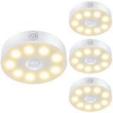 LAVAED 4 Pack Motion Sensor Puck Lights Indoor LED Closet Lights USB Rechargeable Battery Powered Night Light 9LEDs 3000K Dimmab