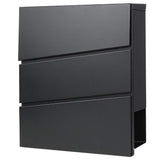 Decaller Metal Wall Mounted Mailboxes with Key Lock, Large Mail Box with Newspaper Compartment, Black, 13 x 14 2/5 x 4 1/5