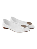 Shoetopia Women'S White Ballet Flats Textured Slip-On Bellies With Decorative Bow & Gold Button | Elegant Casual & Office Eu38,White,5,B0CVBD2MLC