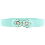 Syga WomenS Pu Leather Cinch Belt With Floral Double Rose Buckle Waist Belt, Stretchable Waistband For Dresses Green