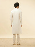 Manyavar Mens Warm White Blended Viscose Embroidered Kurta Pyjama Set Warm White 2Xl