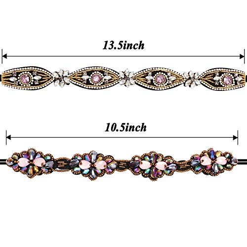 Amariver 2 Pieces Rhinestone Beaded Elastic Headband