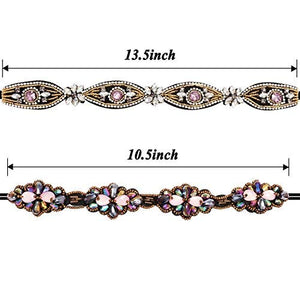 Amariver 2 Pieces Rhinestone Beaded Elastic Headband