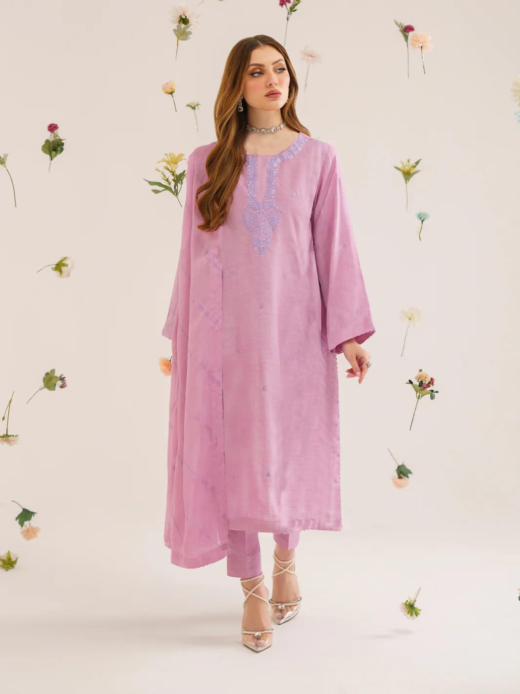 Anni Designer Women Rayon Blend Floral Embroidered Straight Pakistani Suits Kurta Set (Rupati Pink_L_Pink_Large),Pink,L,Rayon,Regular,