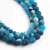 Song Xi Blue Frosted Striped Agate Beads 8mm Natural Stone Beads for Jewelry Making Gemstone Beads