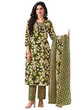 Varanga floral printed Kurta with mirror detailing paired with printed trouser and dupatta., Green, XL