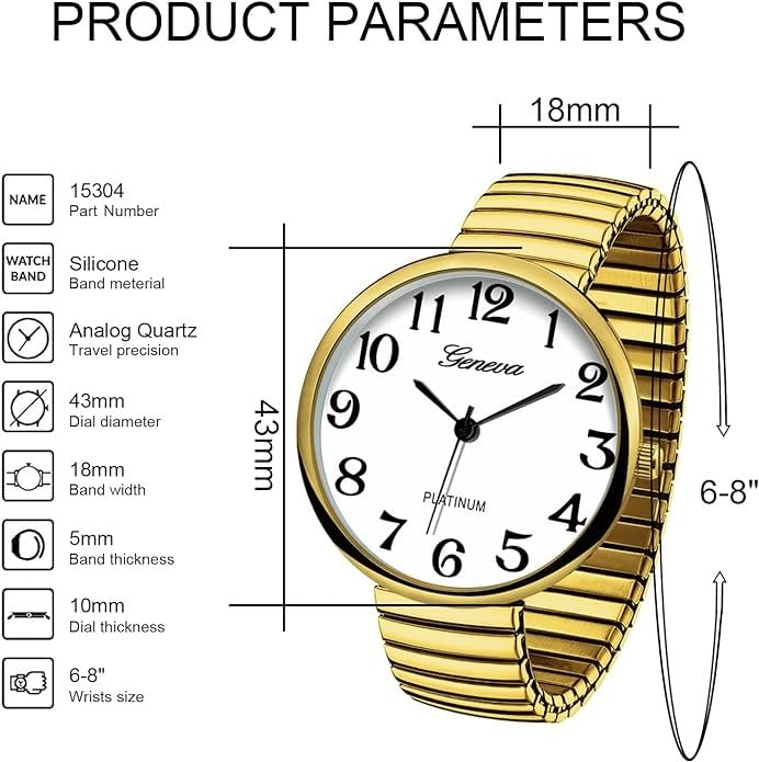 Ladies Large Number Face Stretch Band Watch Gold 1262G