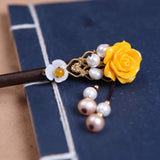 TOP SEWING Wooden Hair Pins 7 Chinese Yellow Flower Hair Sticks For Long Hair 1 Pack Buns Accessories for Girl