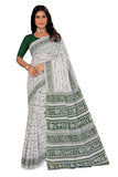 Tamaira Fashion Women's Plain Cotton Saree (2536_White&SageGreen