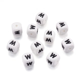 Beadthoven 100pcs Silicone Letter M Beads Bulk 12mm Cube Alphabet Silicone Focal Beads Loose White Rubber Assorted Letter Beads 
