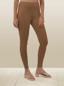 Lyra Women Solid Premium Cotton Ankle Length Leggings | Mid-Waist | Fashionwear Fawn L