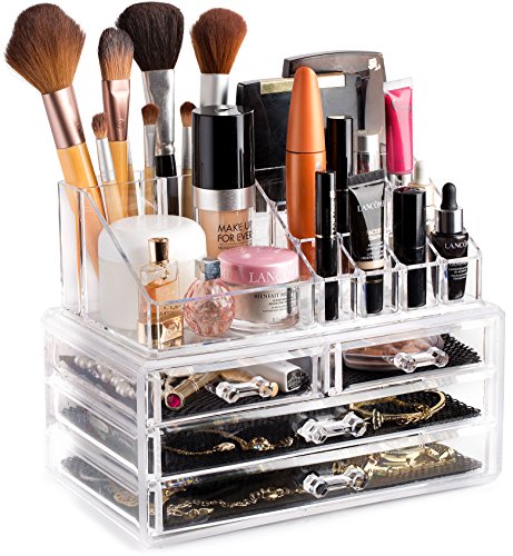 Masirs Clear Cosmetic Storage Organizer, Easily Sort Make-Up, Jewelry & Hair Accessories, Looks Elegant On Your Vanity, Bathroom