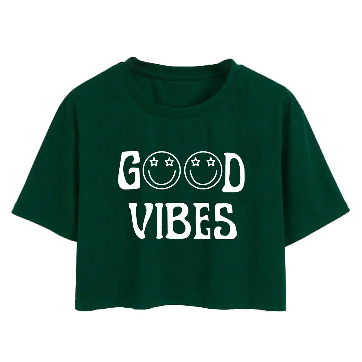 Toplot Text Printed Round Neck Crop Top For Women (Vibes-Crop-Top-5202-Olive-Xl),Green,,B0DCTKJVVW