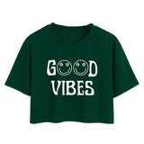 Toplot Text Printed Round Neck Crop Top For Women (Vibes-Crop-Top-5202-Olive-Xl),Green,,B0DCTKJVVW