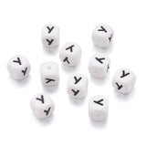 Beadthoven 100pcs Silicone Letter Y Beads Bulk 12mm Cube Alphabet Silicone Focal Beads Loose White Rubber Assorted Letter Beads 