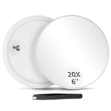 20X Magnifying Mirror and Tweezers Kit, 6 Inch Round Compact Mirror with 3 Suction Cups, Portable Cosmetic Magnifier for Women &