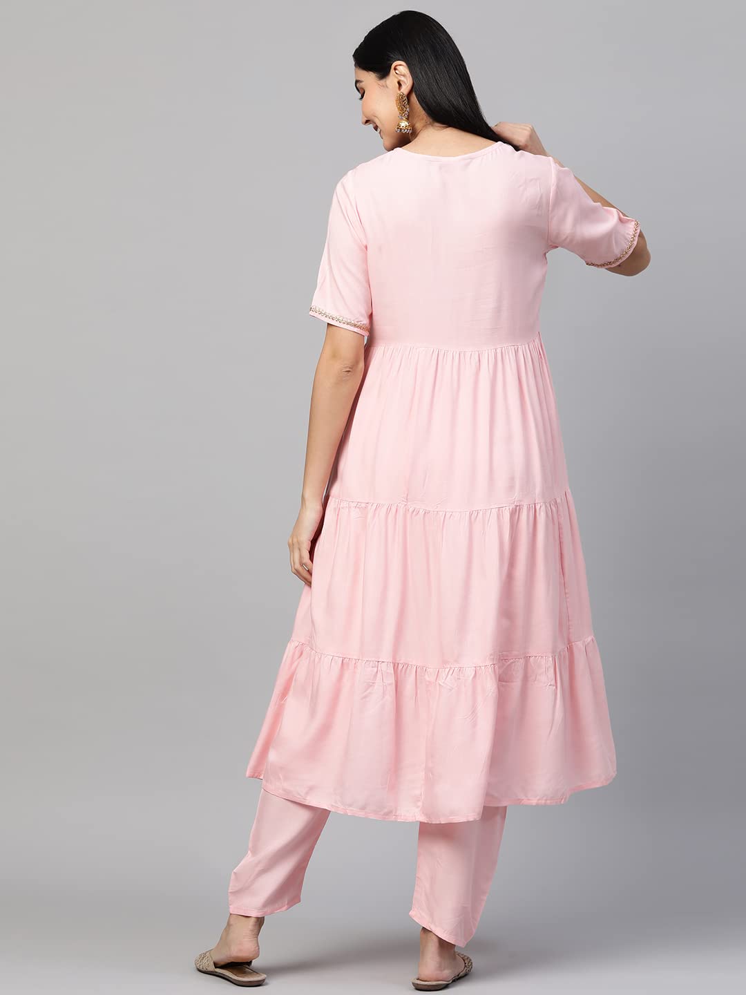 Anni Designer Women'S Cotton Anarkali Kurta With Pant (Krusha Pink_S_Pink_Small),Pink,S,Cotton Blend,Anarkali,kurta