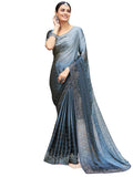 Satrani Womens Pure Georgette Saree (3430S277N Steel Grey)