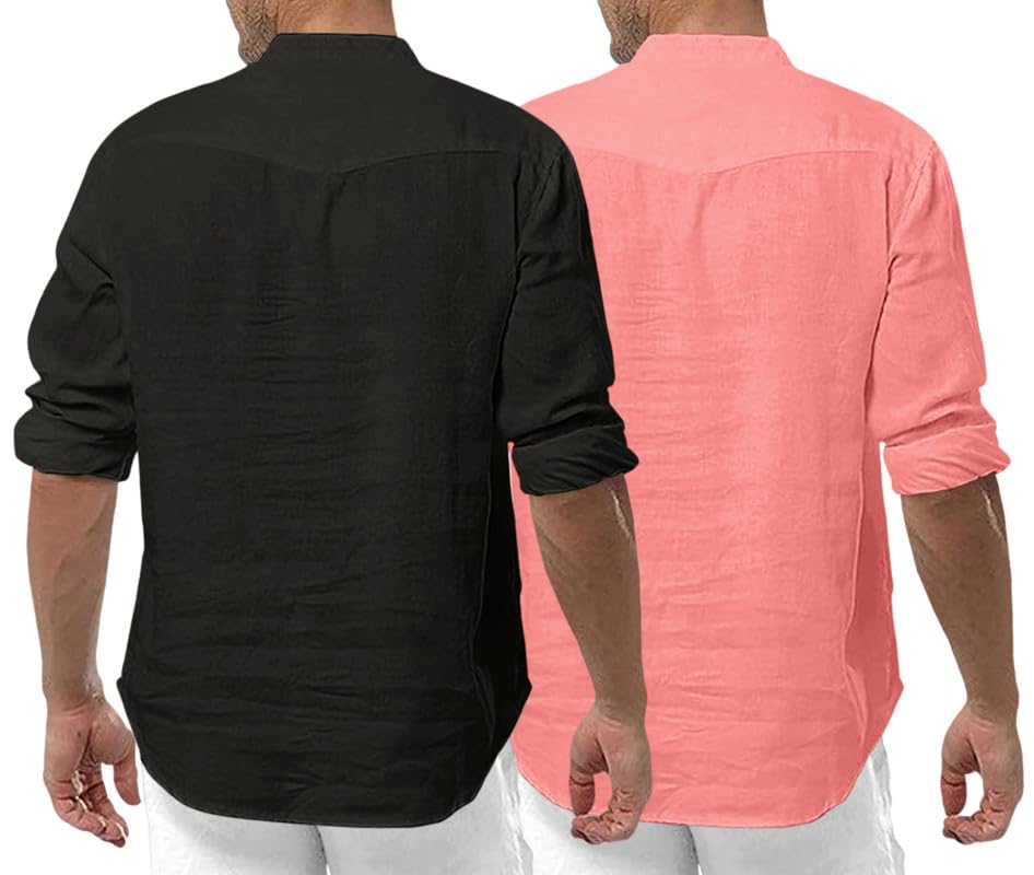 Royalscout Men'S Cotton Polyester Blend Solid Regular Fit Full Sleeve Short Kurta | Ethnic, Lightweight Summer Kurta For Daily & Occasion Use Black-Peach Black-Peach 4Xl