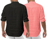 Royalscout Men'S Cotton Polyester Blend Solid Regular Fit Full Sleeve Short Kurta | Ethnic, Lightweight Summer Kurta For Daily & Occasion Use Black-Peach Black-Peach 3Xl